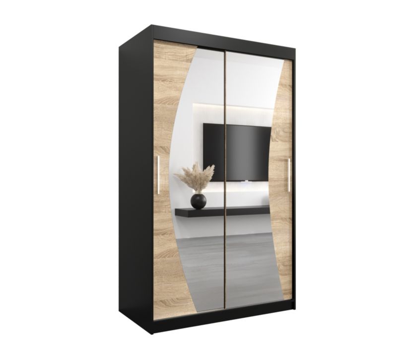 Szafa przesuwna Garderoba Abiks WAVE 120 czarny mat + dąb sonoma 1 szt.