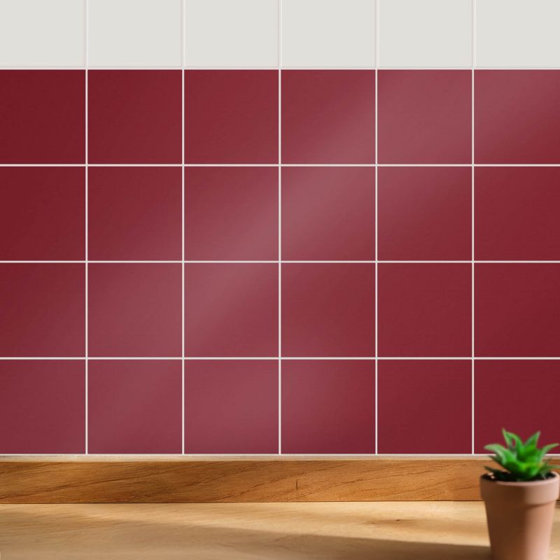 Naklejki dekoracyjne na ścianę Wallfluent 15x15 cm Kolor Bordowy do kuchni i łazienki 24 szt.