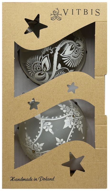 Bombki szklane dekorowane 100 mm transparentne 2 szt.