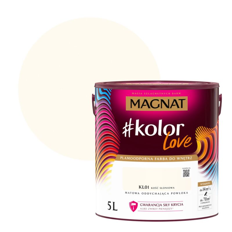Farba kolorowa plamoodporna Magnat #kolorLove KL01 kość słoniowa 5 l