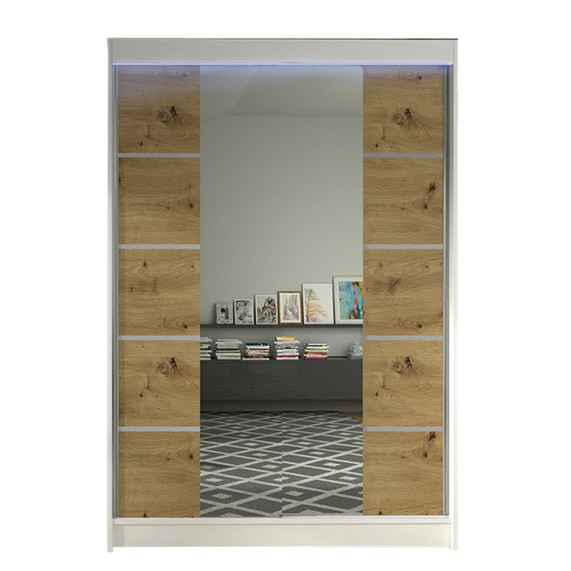 Szafa MIRJAN 24 z drzwiami przesuwnymi Lino V z oświetleniem RGB biały/dąb artisan 1 szt.