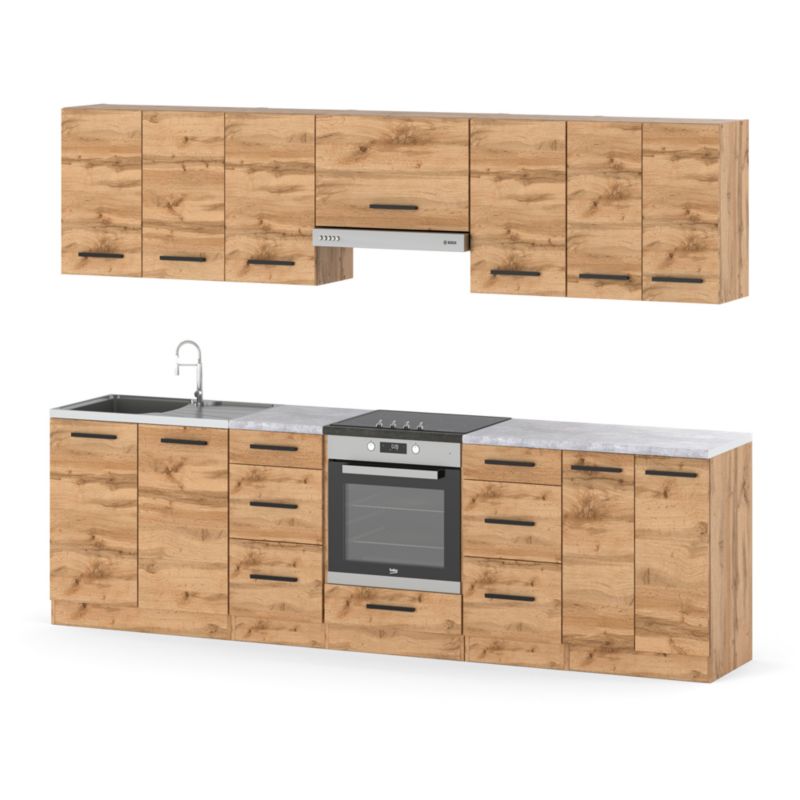 Zestaw Kuchenny Hurtownia-Mebli Z Blatem Kuchnia Roma 280cm Dąb Wotan Dąb Wotan 280x47x145 cm 1szt.