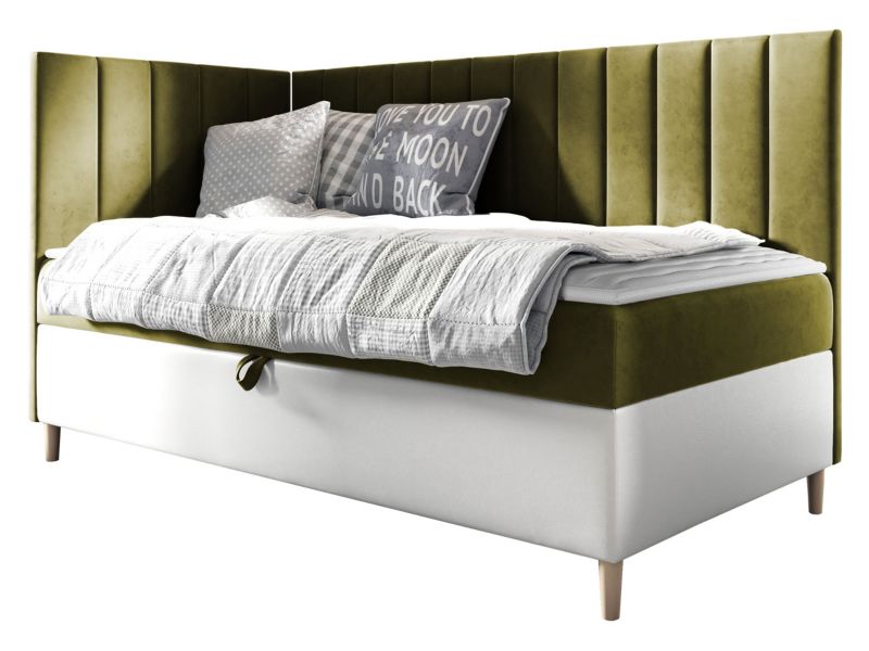 Łóżko kontynentalne MIRJAN 24 Maja Junior 3 90x200, Strona: Lewa biała ekoskóra/zielony 1 szt.