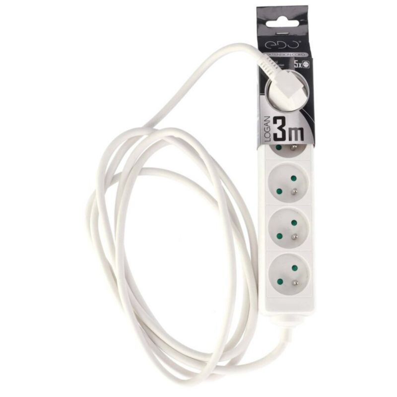 Przedłużacz domowy przenośny Edo Logan White 5 - krotny z uziemieniem 3m EDO777558 1 szt.