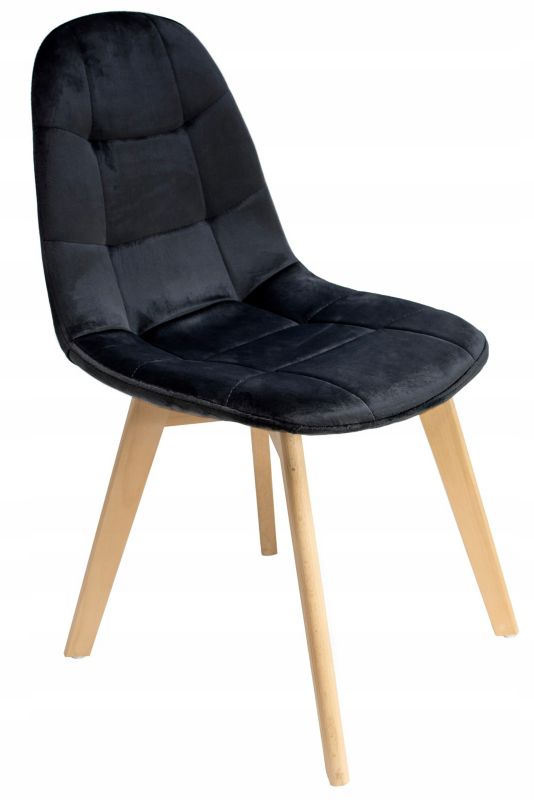 Krzesło welurowe JUMI tapicerowane czarne do salonu jadalni wygodne eleganckie 1 szt.