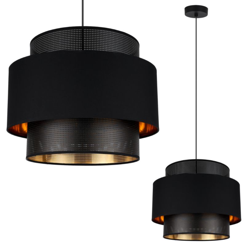 Lampa sufitowa wisząca Light Home LH Asti Trio 1x E27 60W klosz 35cm czarny/złoty podstawa czarna 1szt.