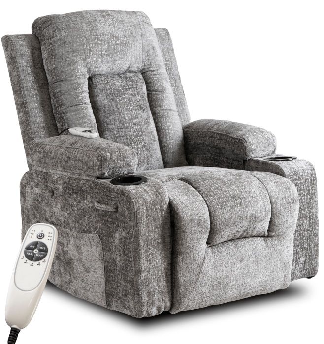 Fotel Masujący Box Mebel Elite Wypoczynkowy Rozkładany z Podnóżkiem Welurowy Szary 1 szt