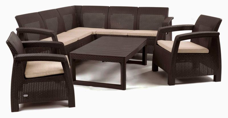 Zestaw mebli ogrodowych Keter CORFU RELAX DUO LYON dla 7 osób Brązowy 1 kpl.