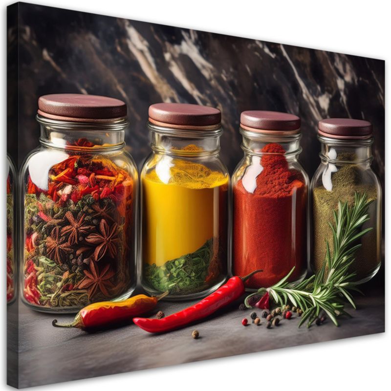 Obraz na płótnie Feeby Przyprawy w Słoikach do Kuchni 100x70cm 1szt