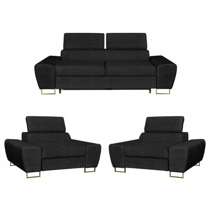 Zestaw mebli do salonu sofa i fotele Family Meble Bosso czarne 1szt