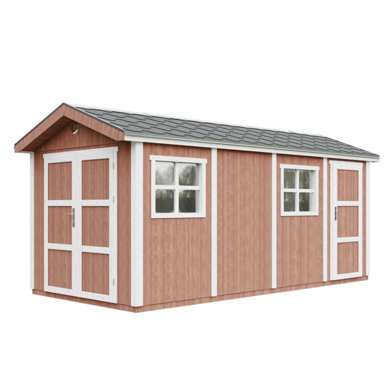 Domek ogrodowy TIMBELA M915C-REDWOOD RED 11,47 m² LP Smartside z podłogą i gontem bitumicznym 1 szt.