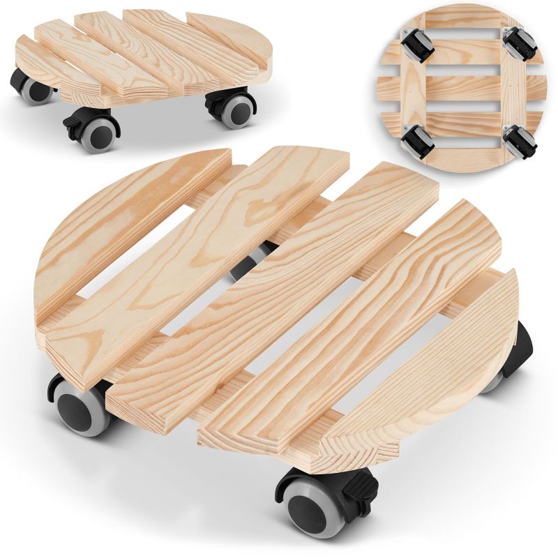 Podstawka drewniana okrągła pod donice doniczkę meble platforma z kółkami na kółkach HIGHER 1 szt