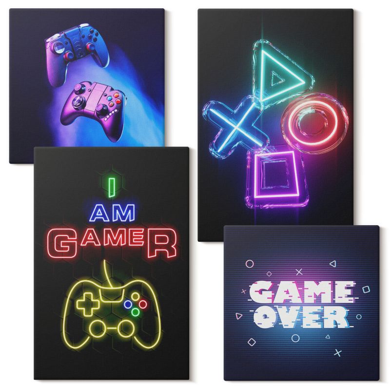 Zestaw Sztuki Na Płótnie Wallfluent Pady do gry Game Over 4 szt.