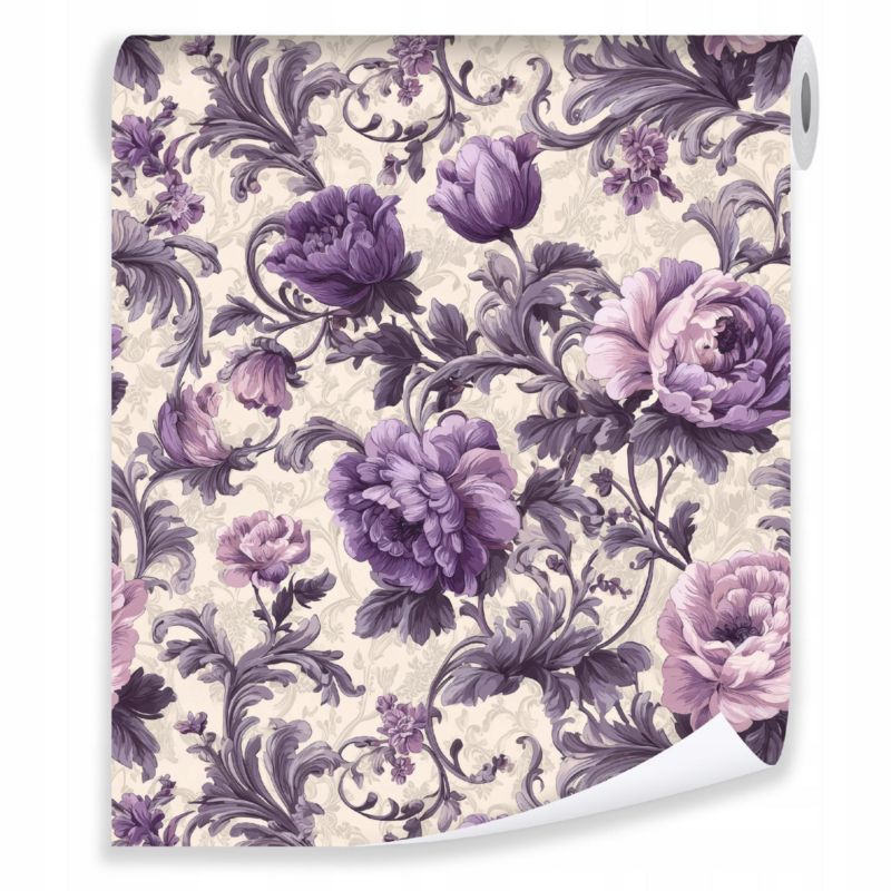Tapeta WALLARENA Do Sypialni Salonu Na Flizelinie Kwiaty Vintage Abstrakcja Fioletowy 50x1000 cm T16254VE 1 szt.