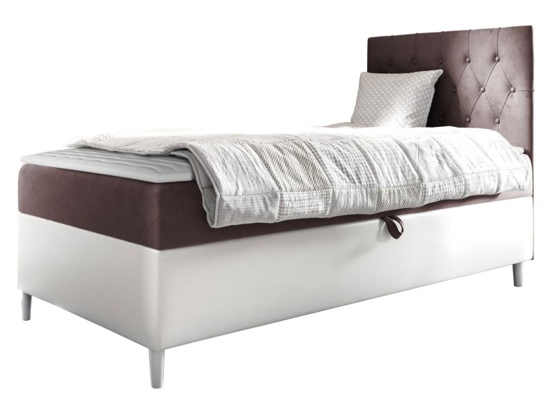 Łóżko kontynentalne MIRJAN 24 Filip Junior 1 80x200, Strona: Prawa biała ekoskóra/brudny róż 1 szt.