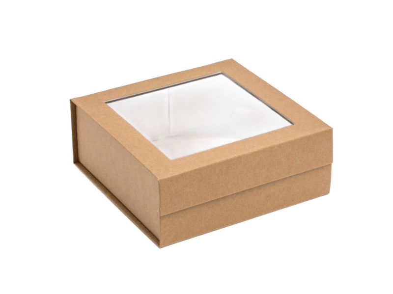 Pudełko Magnatyczne Neopak Kraft z Okienkiem 200x200x80mm (zew.) Na Prezent 1 szt.