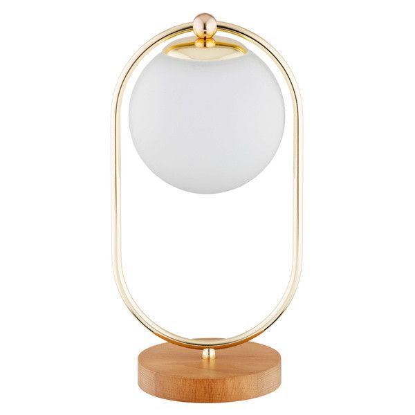 Lampa stołowa Alfa Oval jasne drewno-złota-biała drewniana 1 x E14 x 10W IP20 wym: 37.5 x 15 x 18.5 cm drewno - 1 szt.