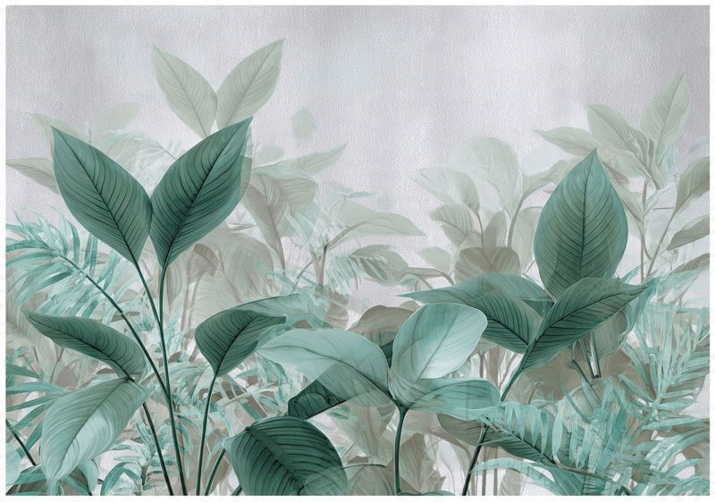 Fototapeta Liście 3D Beton Zielony WALLARENA 350x250 cm Tapeta Do Sypialni Salonu Kuchni 1 szt.