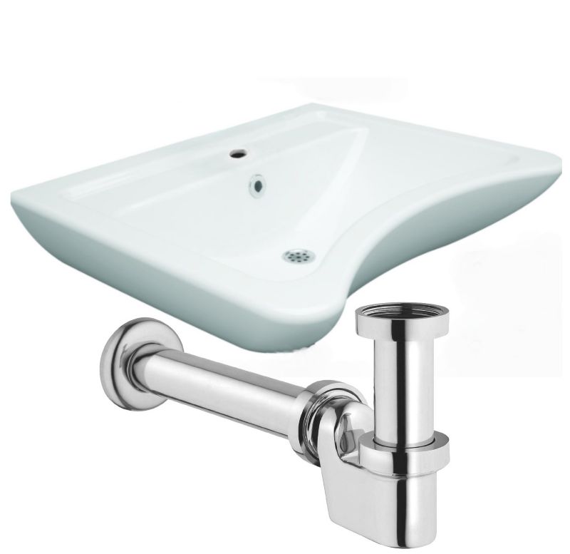 Umywalka Domotechnika dla niepełnosprawnych 63x50x20,5 cm ceramiczna, Syfon umywalkowy oszczędzający miejsce 1szt