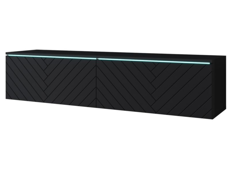 Szafka RTV MINIO go for it DONNA 140 cm czarny/czarny z wzorem jodełki M3 z oświetleniem LED 1 szt.