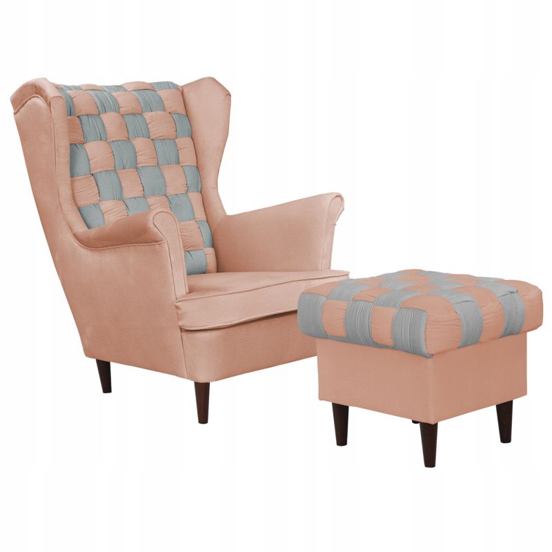 Fotel uszak do salonu Family Meble Carol Duo różowy szary 1szt