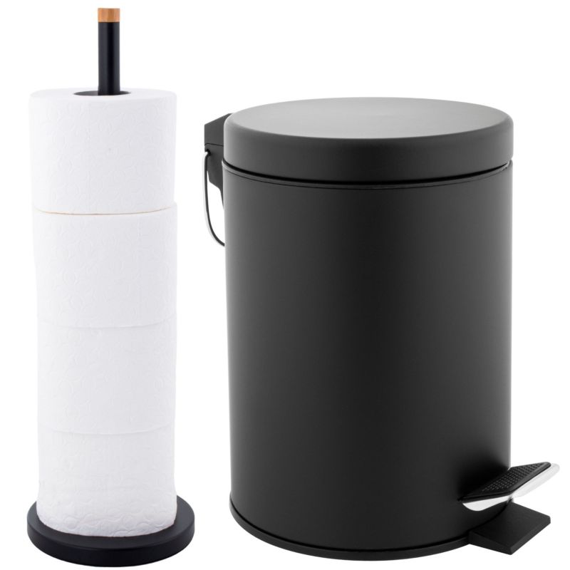Zestaw łazienkowy: LABI SP1 - Yoka Home Kosz na śmieci 3L Stojak na papier toaletowy czarny - 1 st.