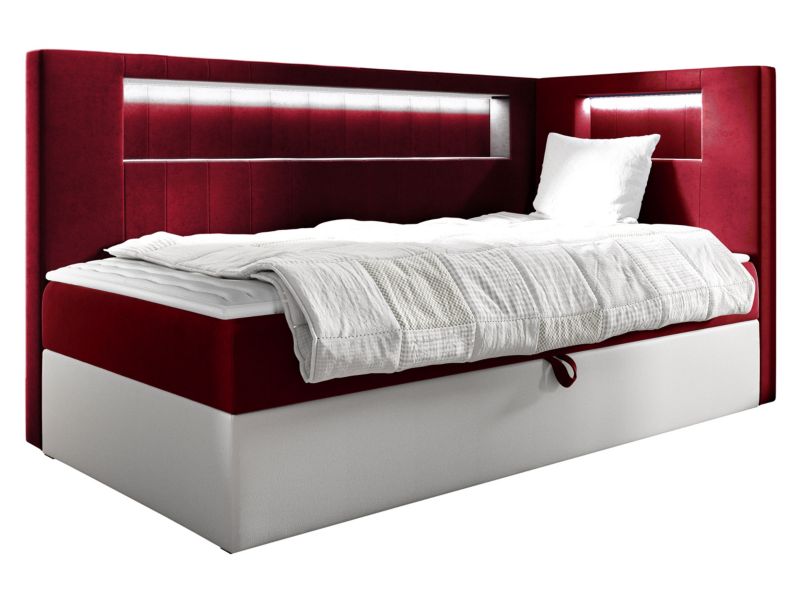 Łóżko kontynentalne MIRJAN 24 Gold Junior 3 100x200, Strona: Prawa biała ekoskóra/karminowa czerwień 1 szt.