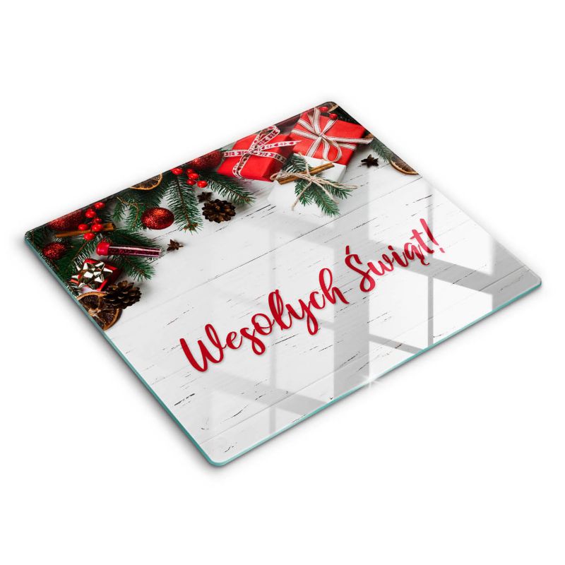 Szklana deska do krojenia Wallfluent 60x52 cm Napis: Wesołych Świąt 1 szt.