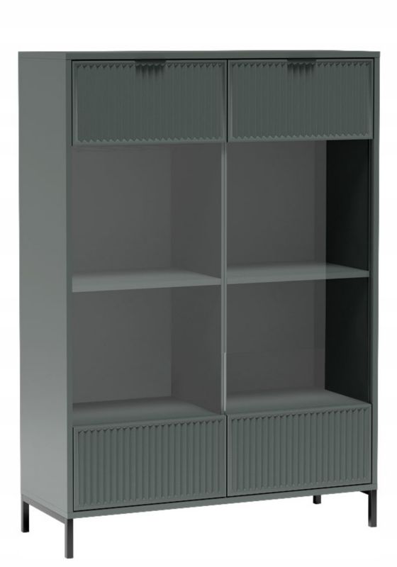 Witryna Furnidea 105 cm zielona ryflowane fronty metalowe nóżki oświetlenie LINK 1 szt.