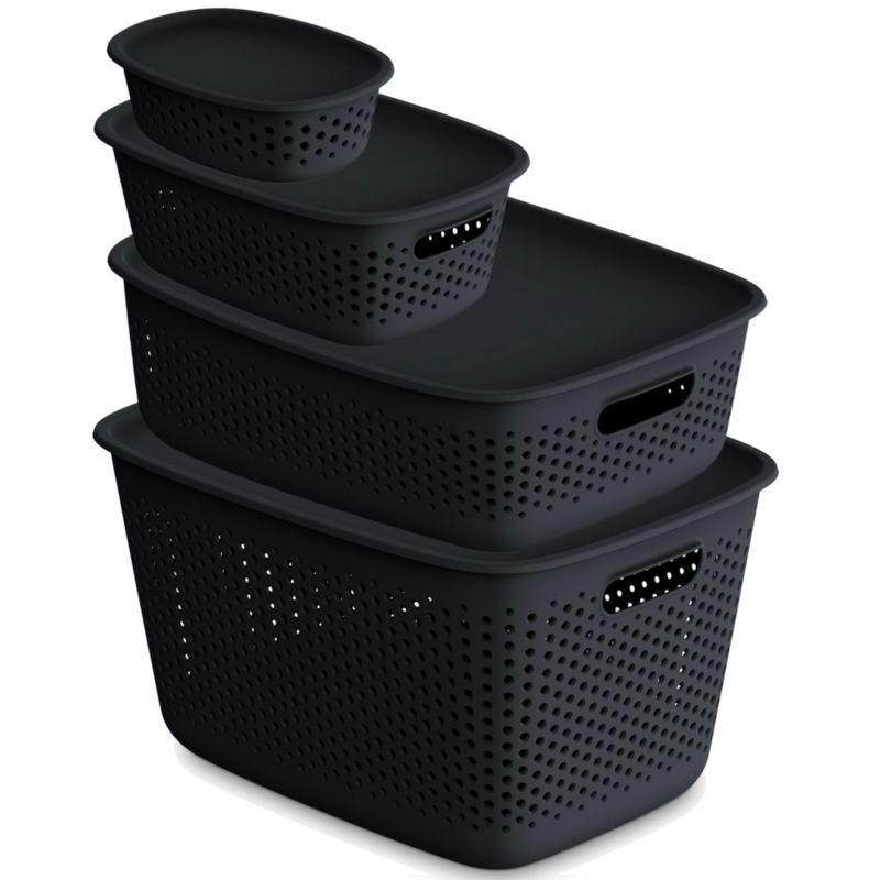 Pojemnik EDANTI Plastikowe Ażurowe Z Pokrywą 0,8L, 3,5L, 10L,17L Antracytowe 4 szt.