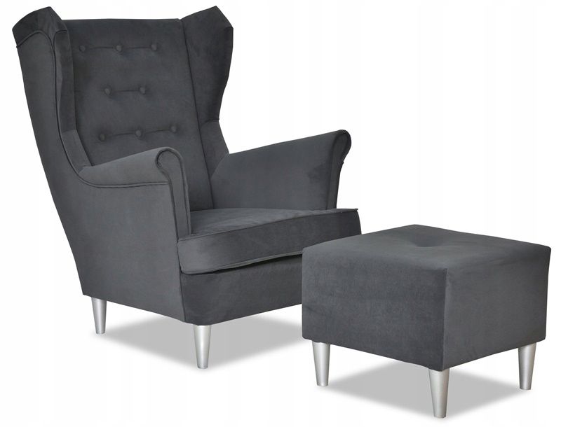 Fotel uszak do salonu z podnóżkiem Family Meble Diana szary 1szt