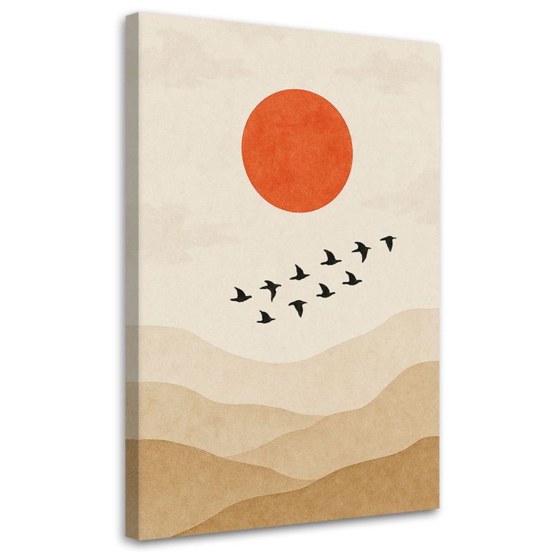 Obraz Japandi Feeby Ptaki Słońce Minimalizm Beżowy Natura 70x100cm 1szt