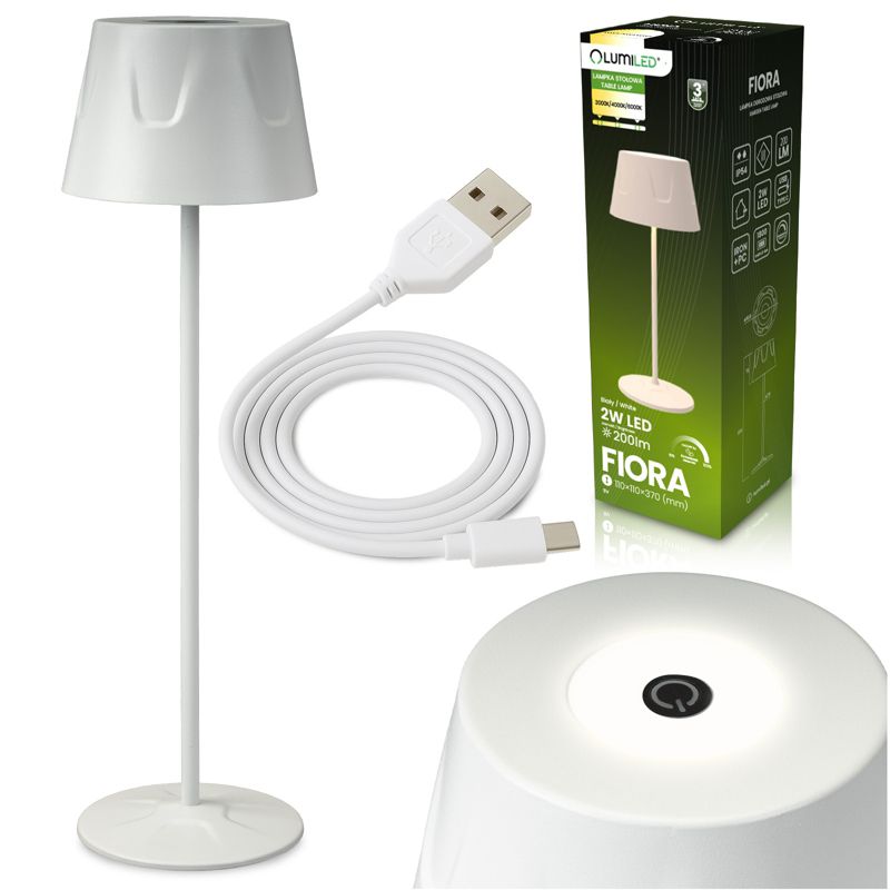 Lampa Ogrodowa Lumiled LED Stojąca Ozdobna Stołowa Nocna USB Ściemnialna Dotykowa Biała 1 szt.