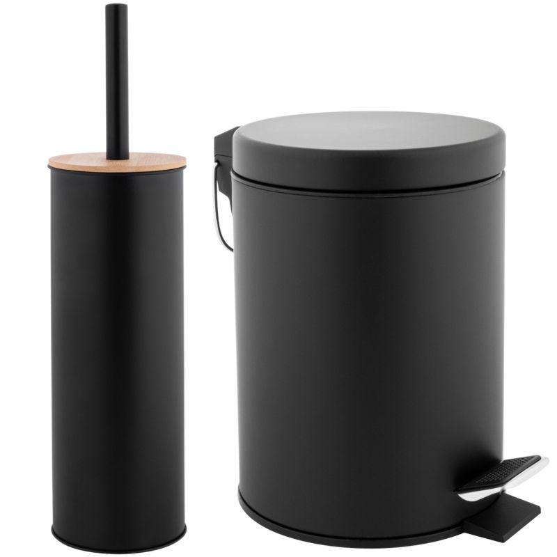 Zestaw łazienkowy: LABI i TANGO - Yoka Home Kosz na śmieci 3L Szczotka do WC czarny bambus - 1 szt.
