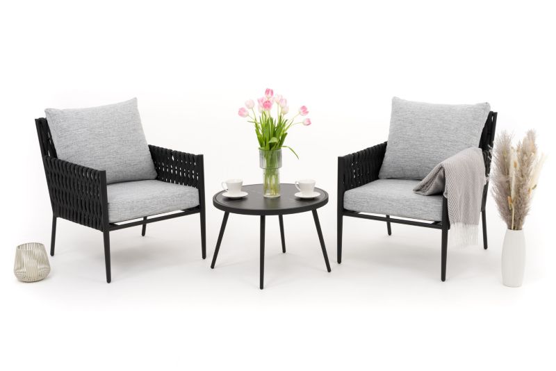 Zestaw mebli balkonowych fotel New Home BELIZE szaro czarny aluminiowy z blatem z płyty HPL 1 kpl