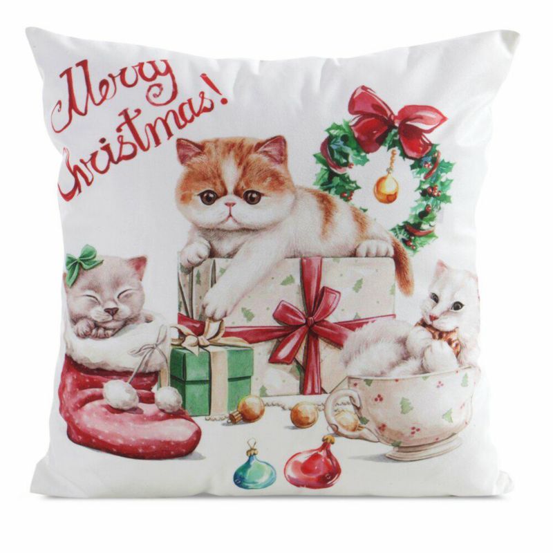 Poszewka 197 Eurofirany Świąteczna na poduszkę 45x45 cm Kotki Biała 1 szt.