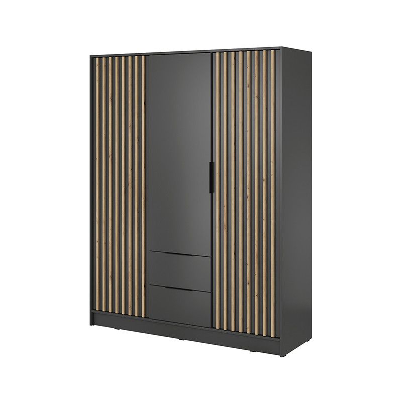 Szafa trzydrzwiowa z szufladami Bettso Nelly 3D z lamelami grafit 1szt.