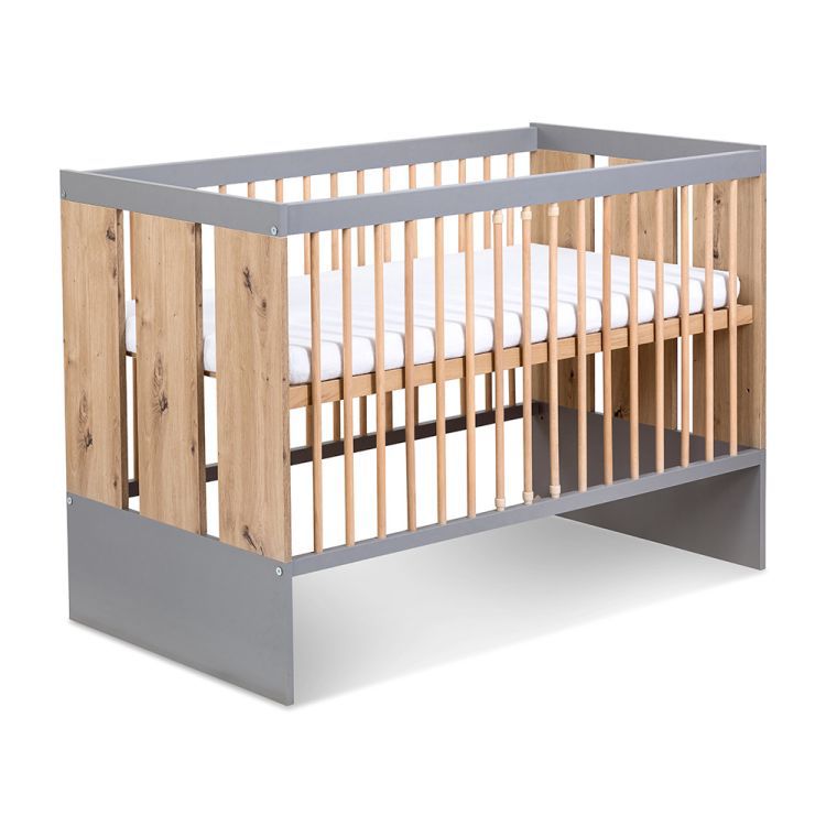 Łóżeczko Little Sky dziecięce PAULINE 120x60 grafitowe/dąb z barierką 1 szt