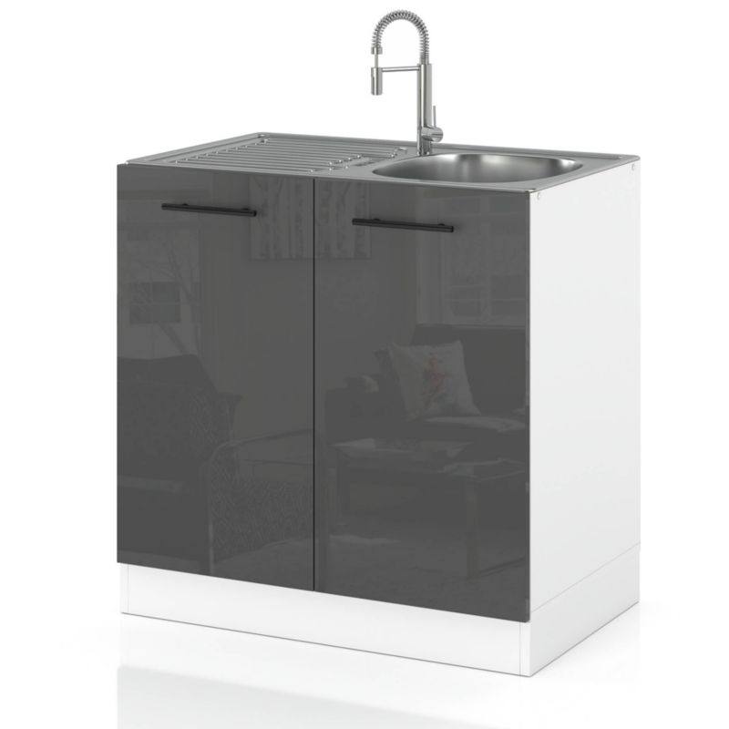 Szafka Kuchenna Hurtownia-Mebli Stojąca Pod zlewozmywak DZ80 sPremium 80cm Biały Mat Szary Połysk 80x52x82.2 cm 1szt.