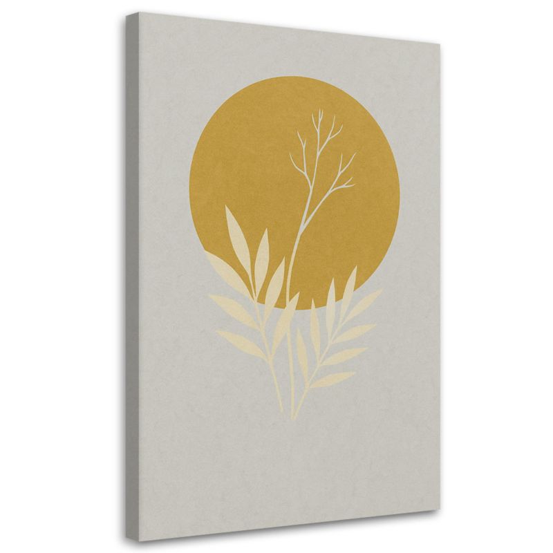 Obraz Japandi Feeby Liście Gałązka Minimalizm Złoty Jasnoszary 70x100cm 1szt