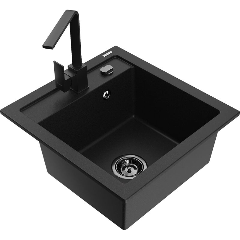 Zlewozmywak granitowy 1-komorowy Mexen Vito z baterią kuchenną Rita czarny - 6503-77-670300-50-B 1 szt.