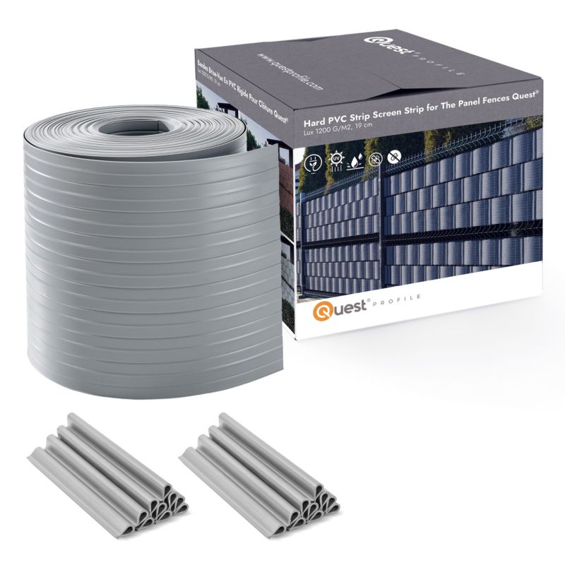 Taśma ogrodzeniowa PCV 19cm, listwa do ogrodzeń panelowych premium, 900 g/m2, RAL 7040, szary, 26m