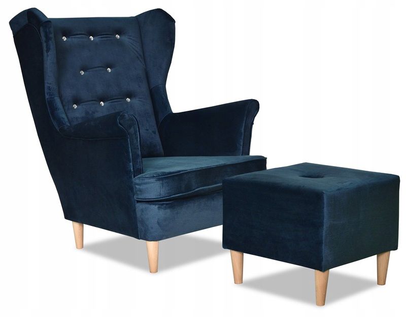 Fotel uszak do salonu z podnóżkiem Family Meble Diana granatowy 1szt