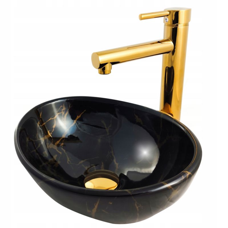 Umywalka nablatowa Estiva ROSTA Marmo Black Gold marmur czarna złote żyłki 34x27x12 cm 1 szt.