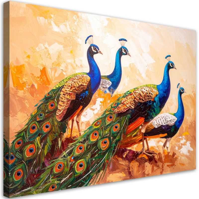 Obraz nowoczesny do salonu Feeby Kolorowe Pawie Ptaki efekt farby 100x70cm 1szt