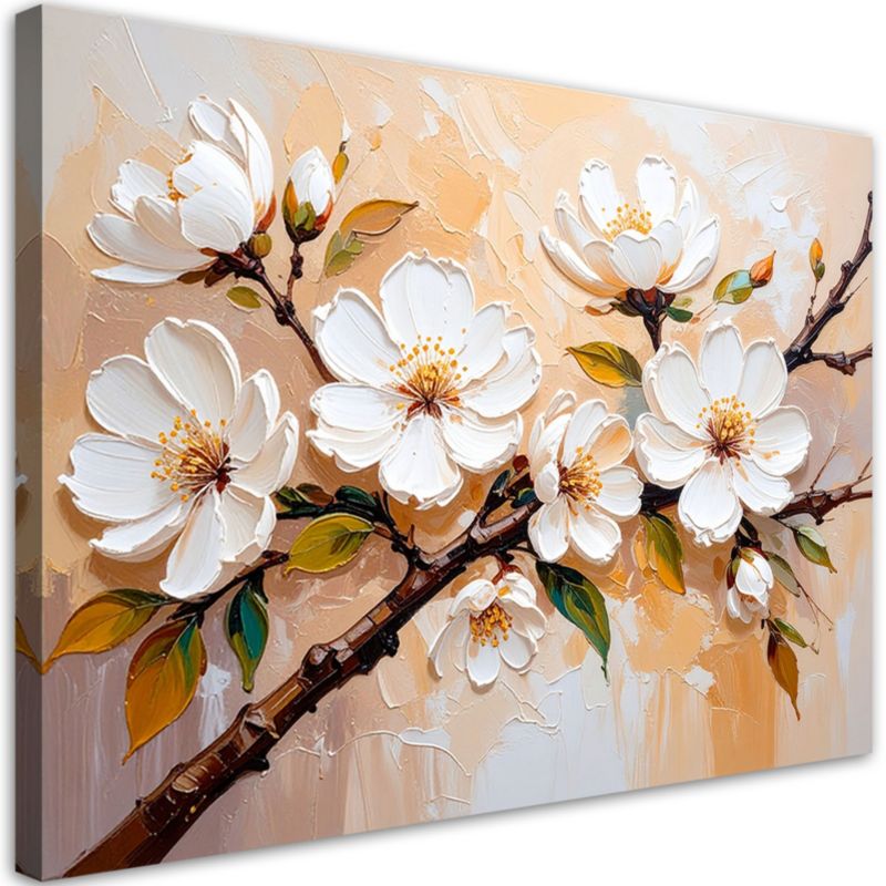 Obraz do salonu sypialni Feeby Kremowe Kwiaty imitacja farby olejnej 100x70cm 1szt