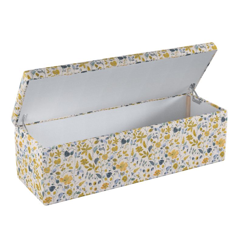 Skrzynia tapicerowana Dekoria 120 x 40 x 40 cm żółto-niebieskie kwiaty na kremowym tle 1 szt.