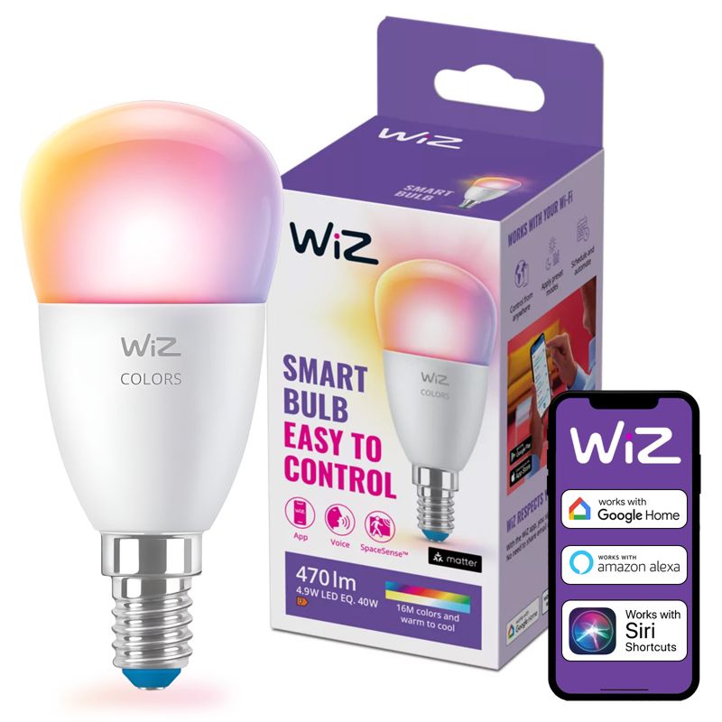 Żarówka LED WiZ E14 Kulka P45 4.9W 470lm 2200-6500K RGB TW Inteligentna Smart WiFi Bluetooth Aplikacja 1 szt.