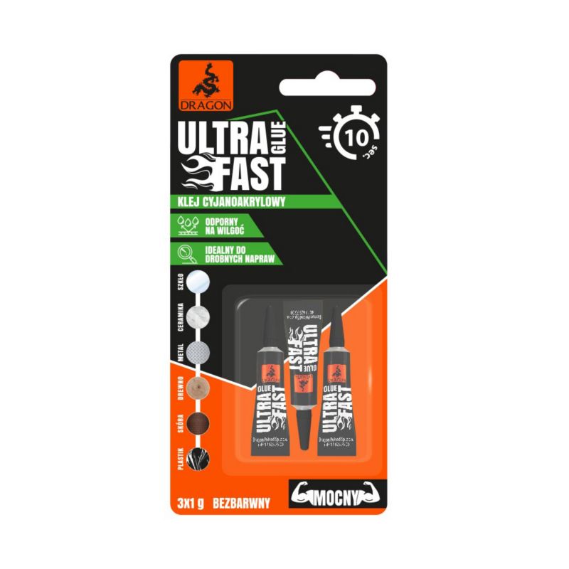 Klej naprawczy Dragon 3 x 1 g transparentny
