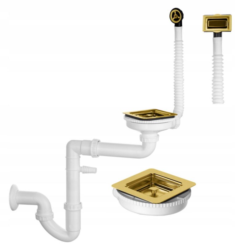 Syfon Do Zlewu Jednokomorowy Kwadratowy Odpływ Prostokątny Granitan Złoty 1 szt.